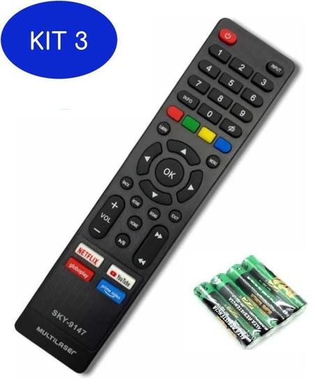 Imagem de Kit 3 Controle Smart Tv Multilaser Tl20 Tl037 Tl030 Tl027 Tl035