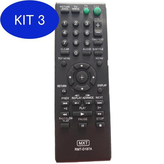 Imagem de Kit 3 Controle Sony Dvd Rmt - D187A Compatível Dvd Sony C01068