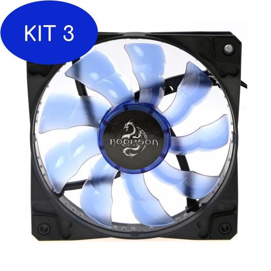 Imagem de Kit 3 Cooler Fan Hoopson 33 Leds Azul 12 Cm