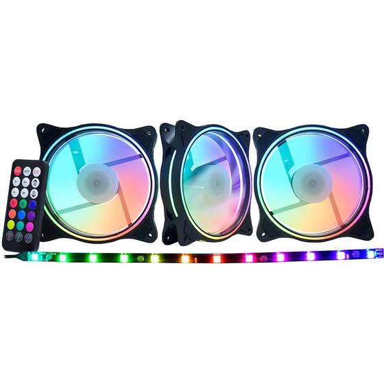 Kit 3 cooler fan kmex akaag1 argb rítmico com controlador e fita Menor preço em Kit 3 cooler fan kmex akaag1 argb rítmico com controlador e fita