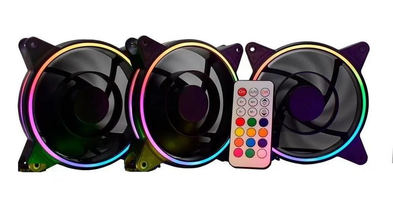 Imagem de Kit 3 Cooler Fan Rgb Slim 120mm Com Controladora