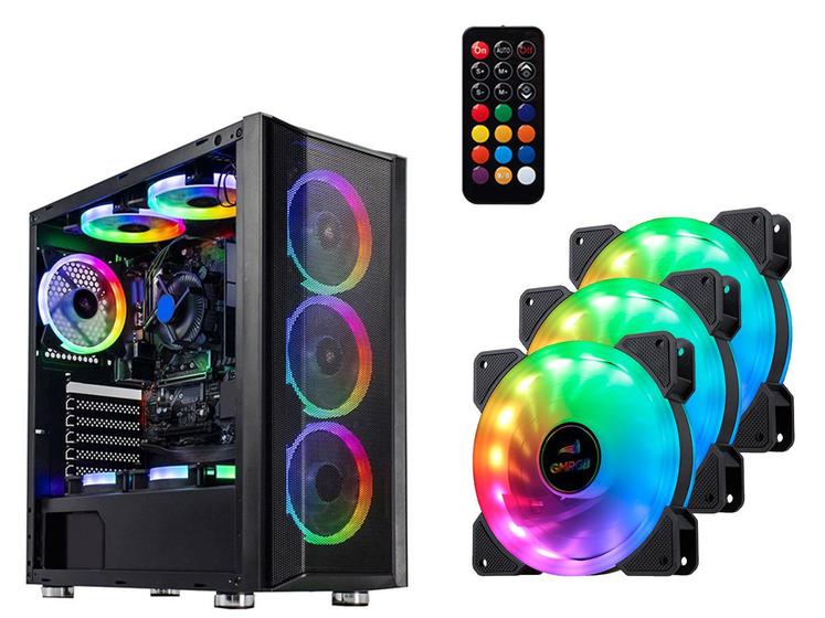 Imagem de Kit 3 cooler para gabinete cpu pc gamer rgb com controle remoto