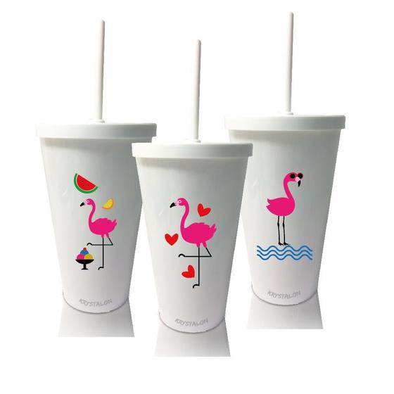 Imagem de Kit 3 Copos Com Tampa E Canudo Flamingo Dia Das Crianças