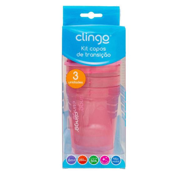 Imagem de Kit 3 copos de transição 250ml rosa clingo