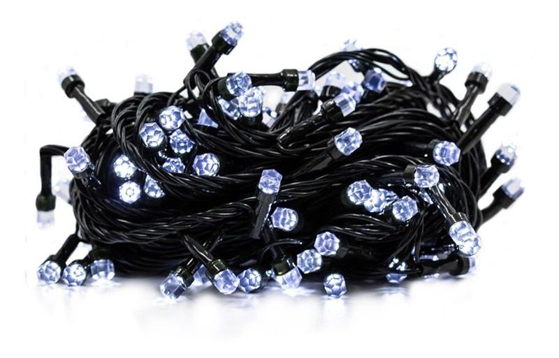 Imagem de Kit 3 Cordão de Led Branco Frio 100 Lâmpadas Fixo Fio Verde 127V