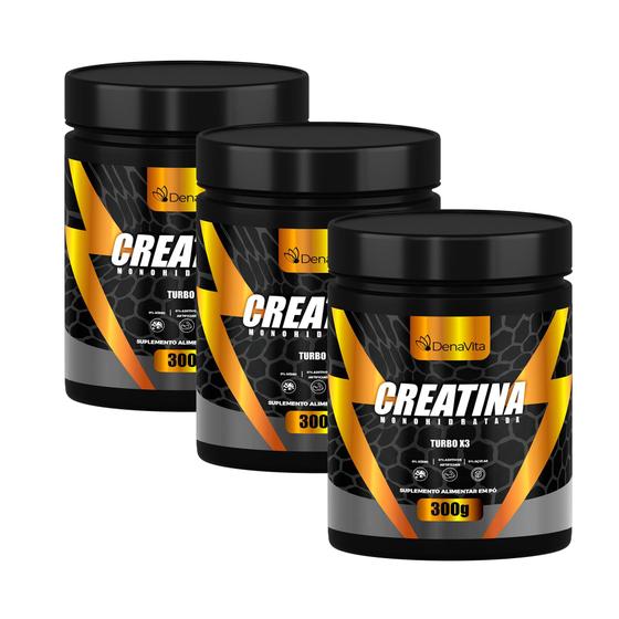 Kit 3 Creatina Monohidratada Creatine Turbo X3 Suplemento Em Pó 300G