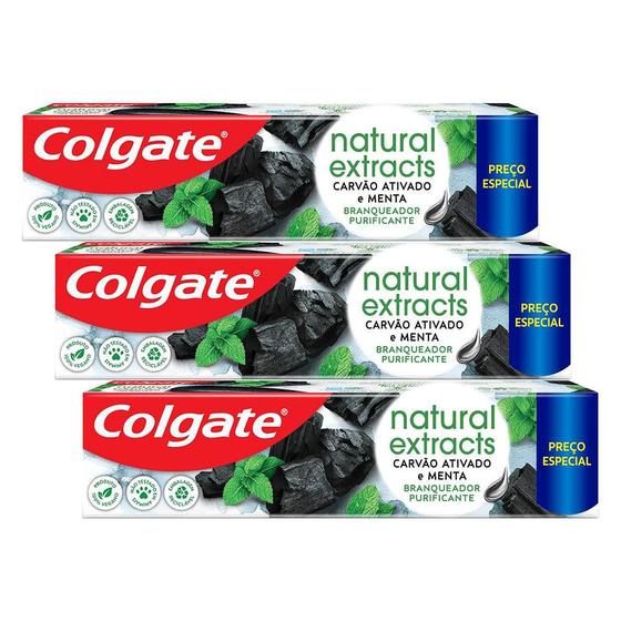 Imagem de Kit 3 Creme Dental Colgate Extracts Carvão Ativado e Menta 140g
