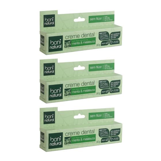 Kit 3 Creme Dental Sem Flúor Vegano Menta E Melaleuca Boni Natural Menor preço em Kit 3 Creme Dental Sem Flúor Vegano Menta E Melaleuca Boni Natural