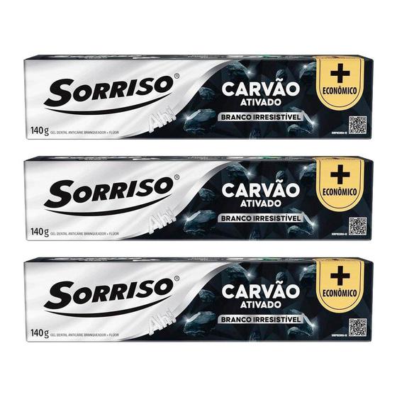 kit 3 Creme Dental Sorriso Carvão 140g Menor preço em kit 3 Creme Dental Sorriso Carvão 140g