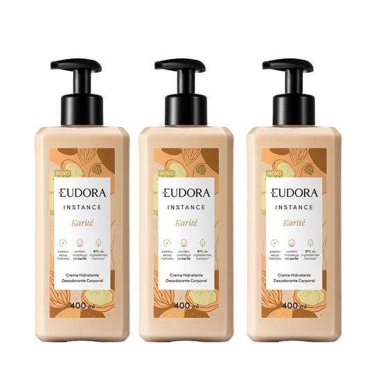 Imagem de Kit 3 Creme Hidratante Desodorante Corporal Eudora Instance Karité 400ml