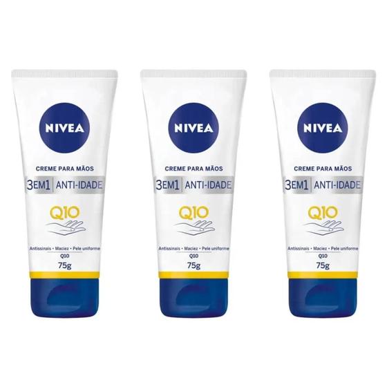 Kit 3 Creme Para Mãos Anti-Idade Nivea Q10 3 Em 1 75g Menor preço em Kit 3 Creme Para Mãos Anti-Idade Nivea Q10 3 Em 1 75g