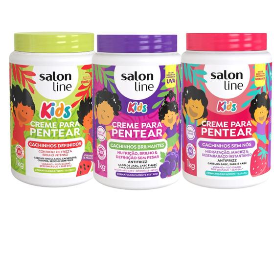 Imagem de Kit 3 Creme Pentear Kids Cacho Define Morango Uva Salon Line