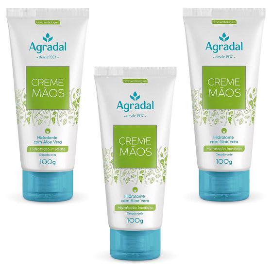 Imagem de Kit 3 Cremes Mãos Hidratação Imediata Aloe Vera Agradal 100g