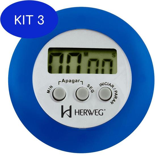 Imagem de Kit 3 Cronômetro Digital Progressivo Regressivo Azul Timer