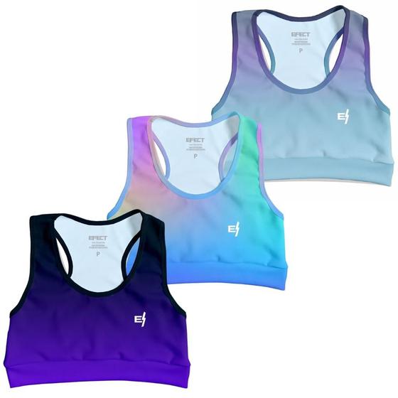 Imagem de Kit 3 Cropped Academia Feminino Fitness Top Treino Confortável Estampado Ginástica Musculação