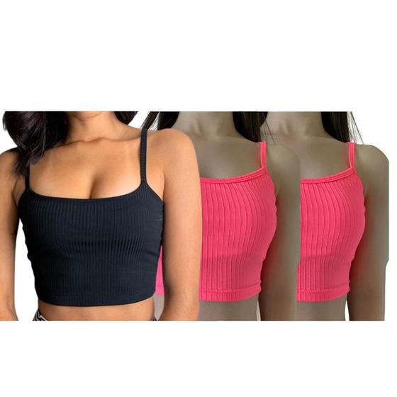 Imagem de Kit 3 Cropped Alcinha Canelado Feminino Top Faixa