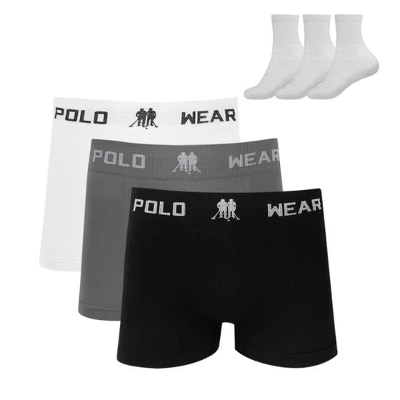 Imagem de Kit 3 Cueca Boxer Polo Wear Microfibra Sortido + 3 Meias M10