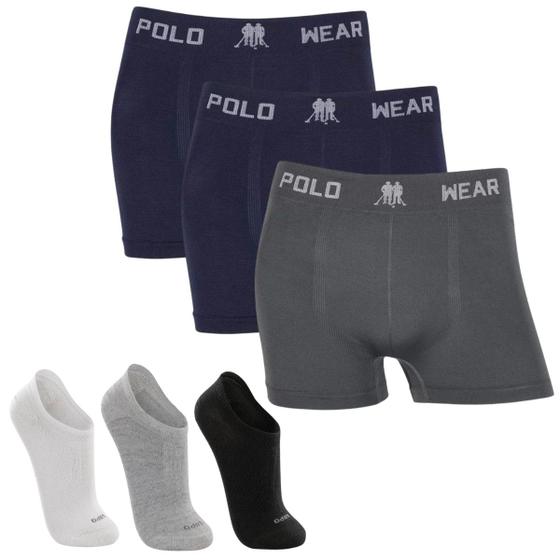 Imagem de Kit 3 Cueca Polo Wear Premium + 3 Pares de Meias Cano Curto Lupo