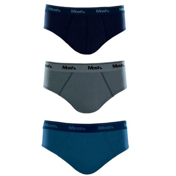 Imagem de Kit 3 Cuecas Slip 100% Algodão Mash - Azul/Cinza
