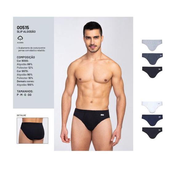 Imagem de Kit 3 Cuecas Slip  Lupo Algodão Cotton Confort 515
