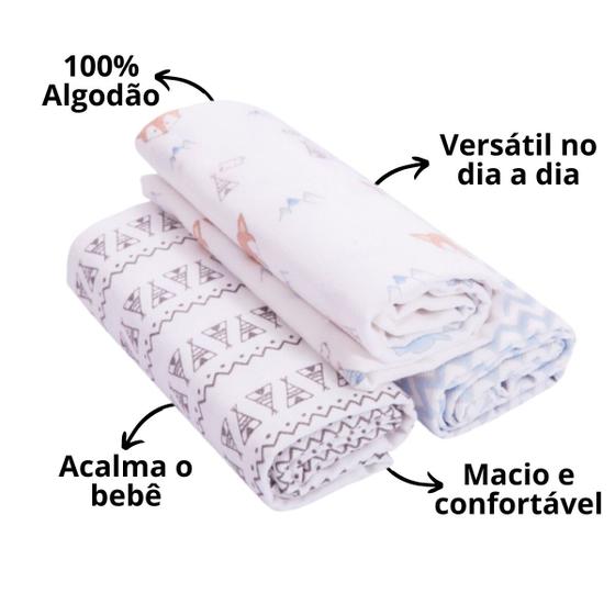 Imagem de Kit 3 cueiro flanelado acalma o bebe papi 80x80cm algodao