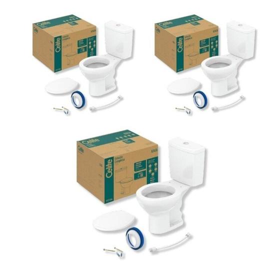 Imagem de Kit 3 de Bacia com Caixa Acoplada e Assento Azálea Celite