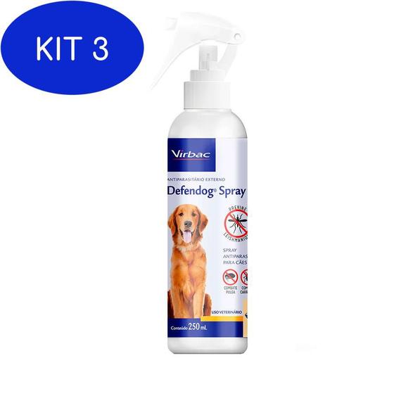 Kit 3 Defendog Spray Virbac 250Ml Antipulga e Carrapaticida
