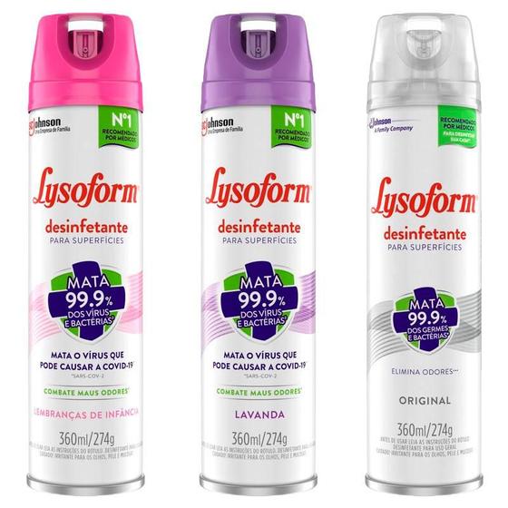 Imagem de Kit 3 Desinfetante Lysoform Aerossol 360ml