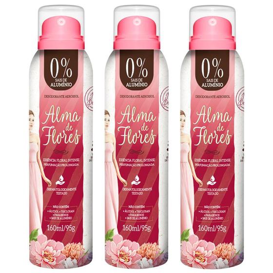 Imagem de Kit 3 Desodorante Alma de Flores Aerossol Feminino Mulher Fragrâncias Perfumação Prolongada 160ml