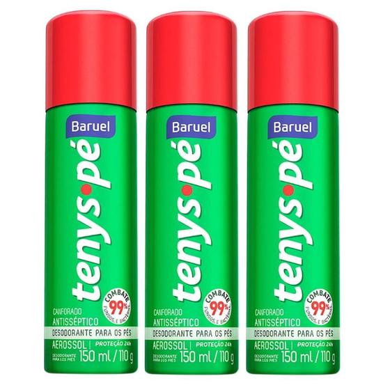 Kit 3 Desodorante Antisséptico Aerossol p Pés Tenys Pé 150ml Menor preço em Kit 3 Desodorante Antisséptico Aerossol p Pés Tenys Pé 150ml