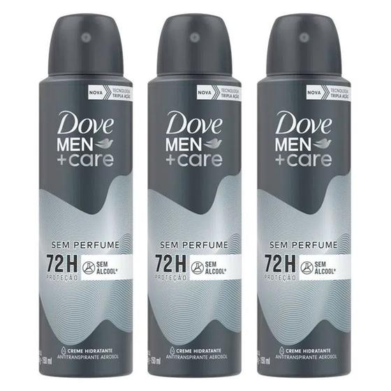 Imagem de Kit 3 Desodorante Antitranspirante Aerosol Dove Sem Perfume 150ml cada