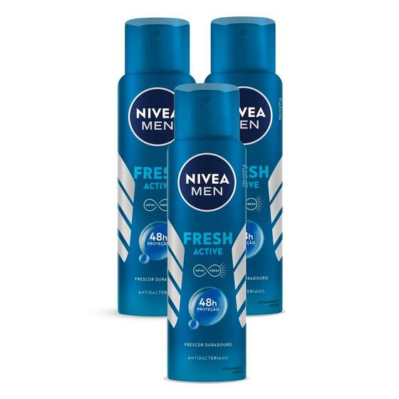 Imagem de Kit 3 Desodorante Antitranspirante Aerosol Nivea Men Fresh Active 150ml