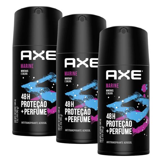 Imagem de Kit 3 Desodorante Antitranspirante Axe Marine Aerossol 152ml