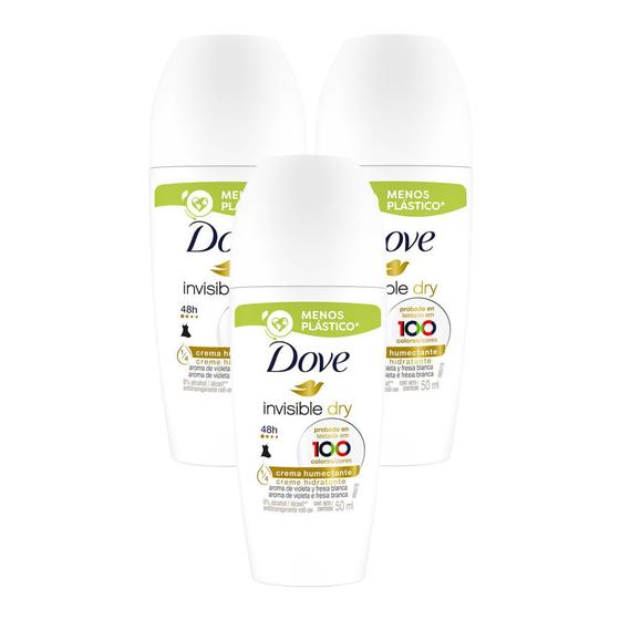 Imagem de Kit 3 Desodorante Antitranspirante Roll-on Dove Invisible Dry com 50ml