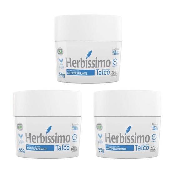 Imagem de Kit 3 Desodorante Creme Herbissimo Talco Antitranspirante 55g