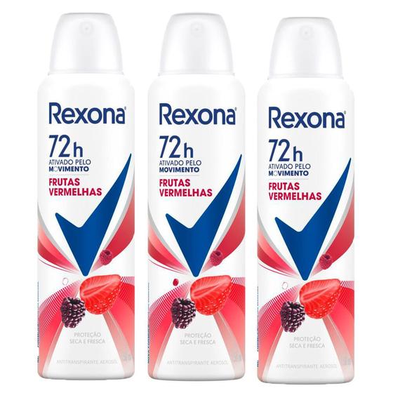 Imagem de Kit 3 Desodorante Rexona Frutas Vermelhas Aerosol Antitranspirante 48h 150ml