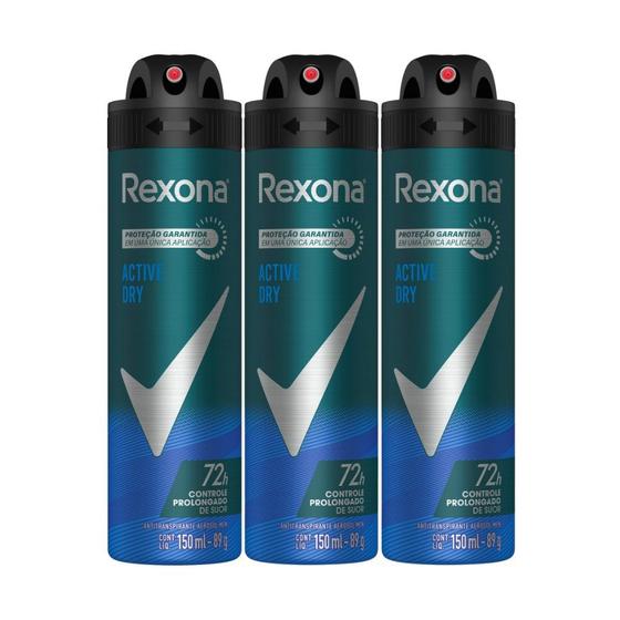 Imagem de Kit 3 Desodorante Rexona Men Active Dry Aerosol Antitranspirante 72h 150ml