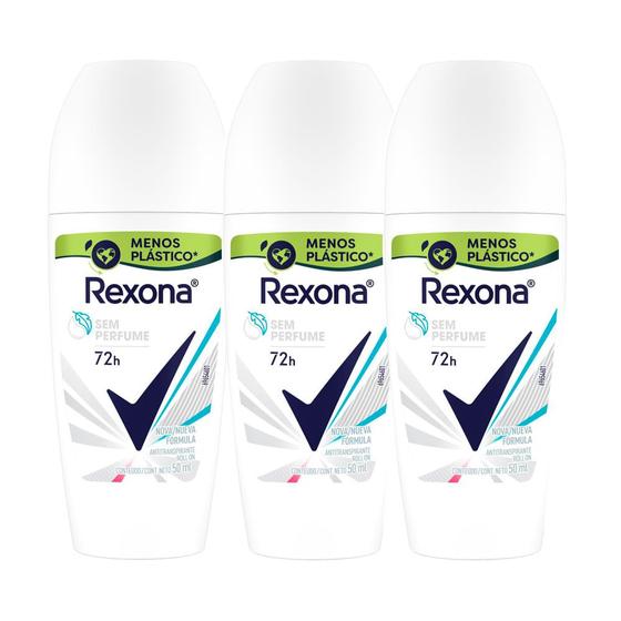 Imagem de Kit 3 Desodorante Rexona Sem Perfume Roll-on Antitranspirante 72h 50ml