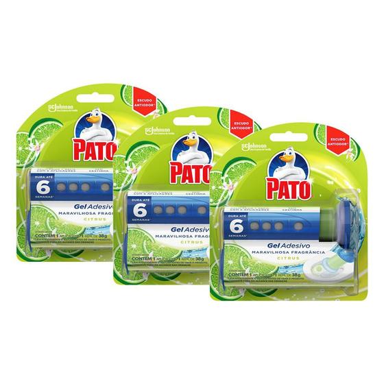 Imagem de Kit 3 Detergente Sanitário Pato Gel Adesivo Citrus com Aplicador 38g