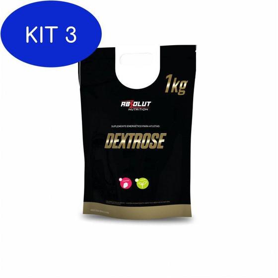 Kit 3 Dextrose Natural 1 Kg Sabor Neutro Absolut Nutrition Dextrose