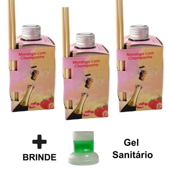 Imagem de Kit 3 Difusor Aromas Ambiente Casa de Morango com Champanhe 280ml Aromatizante Odorizador - Envio Já