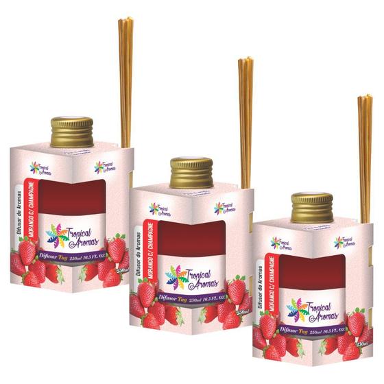 Imagem de Kit 3 Difusores De Aroma Morango C/ Champagne 250ml Tropical