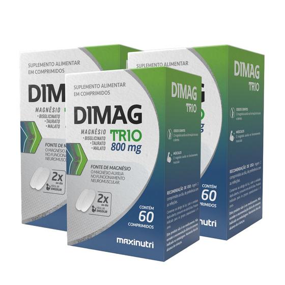 Kit 3 Dimag Trio Magnésio Bisglicinato Taurato e Malato 60 Caps ...