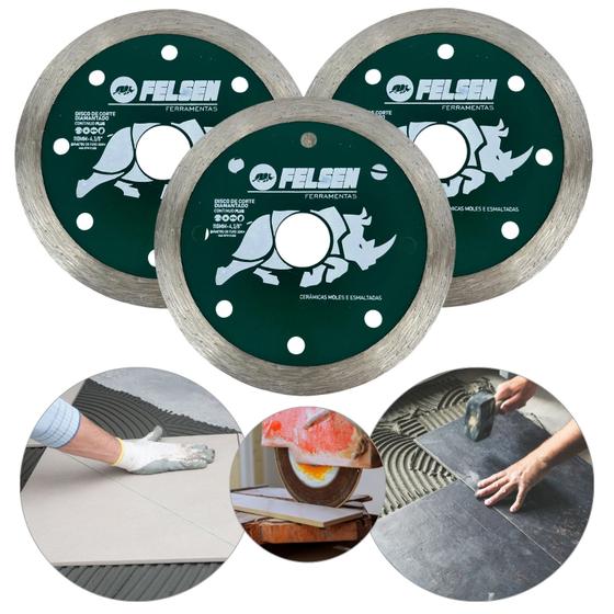 Imagem de Kit 3 Disco diamantado para corte em porcelanatos pisos e ceramicas com precisão e rendimento Felsen