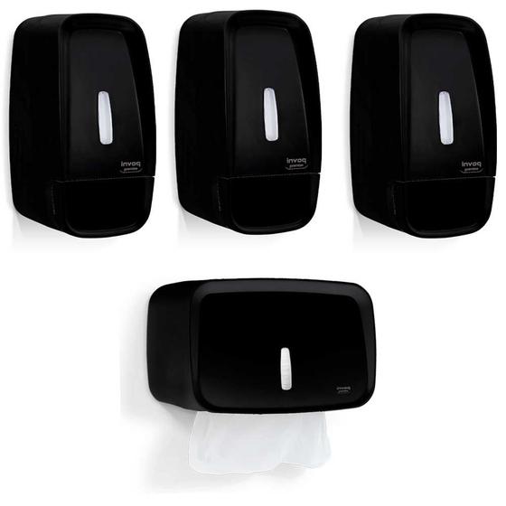 Kit 3 Dispenser álcool gel Porta Sabonete Líquido + 1 Toalheiro porta papel toalha Invoq Preto Loja Menor preço em Kit 3 Dispenser álcool gel Porta Sabonete Líquido + 1 Toalheiro porta papel toalha Invoq Preto Loja