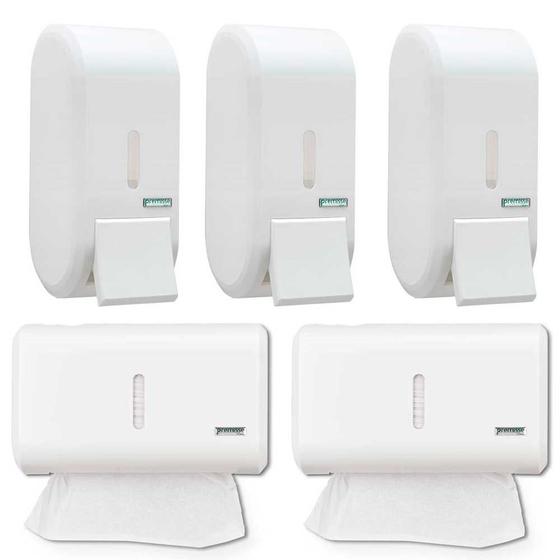 Imagem de Kit 3 Dispenser Porta Sabonete sabão Líquido álcool gel + 2 suporte papel toalha Premiise urban