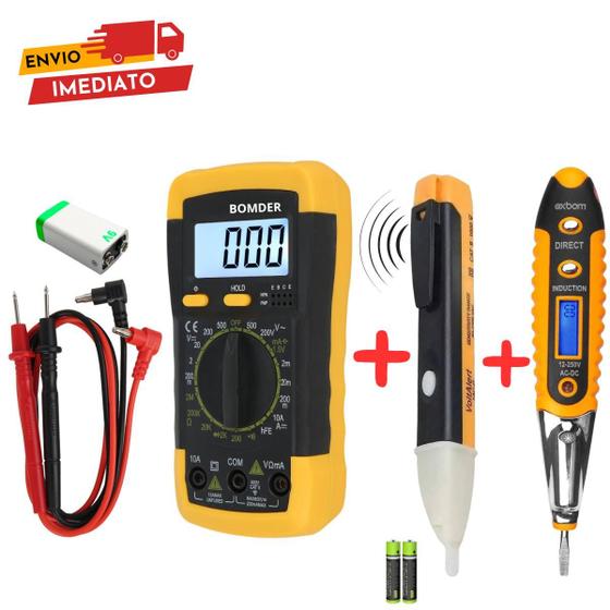 Imagem de Kit 3 em 1 Caneta Detectora tensão + Chave Teste Digital de Corrente + Multímetro Digital Painel Luminoso