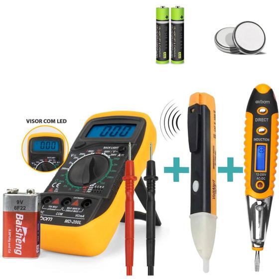 Imagem de Kit 3 em 1 Caneta Detectora tensão + Chave Teste Digital de Corrente + Multímetro Digital Painel Luminoso