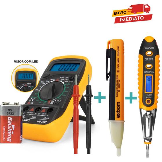 Kit 3 em 1 Caneta Detectora tensão + Chave Teste Digital de Corrente + Multímetro Digital Painel Luminoso Menor preço em Kit 3 em 1 Caneta Detectora tensão + Chave Teste Digital de Corrente + Multímetro Digital Painel Luminoso