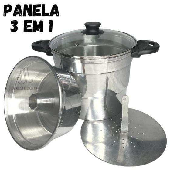 Imagem de KIT 3 em 1 Cuscuzeiro Pudim Panela Com Tampa de Vidro Vermelho Preto ou Polido